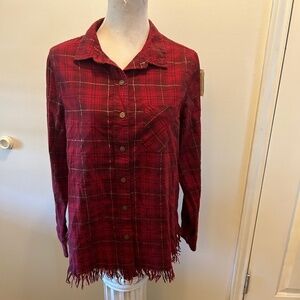 New Velvet heart  prep school shirt oversized flannel fringe 0602